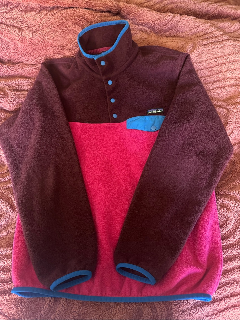 Patagonia Fleece Pullover in Plum, Hot Pink & Blue Trim